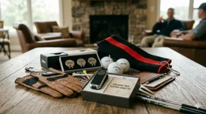 A compact digital swing analyzer tool, highlighting tech-focused golf gifts under 50 dollars for tech-savvy golfers.