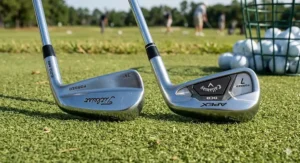 Comparison of a cavity back iron and a blade iron for golfers deciding between forgiveness and control.