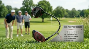 Comparison of high, mid, and low kick points on a golf shaft and how they affect ball launch angle.