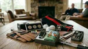 A matching microfiber towel and club cleaning brush set, perfect for practical golf gifts under 50 dollars.
