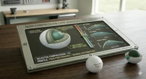 Cross-section of a firm, high-compression golf ball optimized for high-velocity swings and tour performance.
