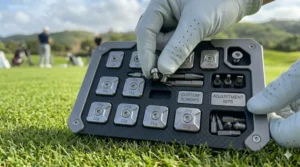 Forward weighting placement on a golf driver with interchangeable weights to lower spin rates and increase total distance.