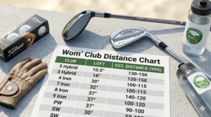 A specialized distance guide for women golfers showing yardage gaps from driver to lob wedge.
