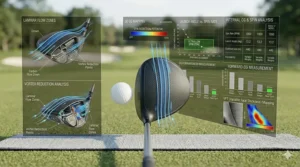 Address view of a compact ultra low spin driver head with an aerodynamic carbon fiber crown profile.