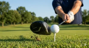 An impact map on a golf driver face highlighting center sweet spot versus heel and toe off-center hits.