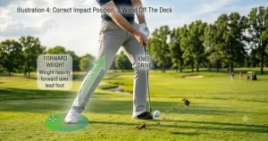 Correct impact position when playing a 3 wood off the deck.
