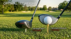 Graphic detailing the lower tee height requirement for a mini driver compared to the high-tee setup used for a standard driver.