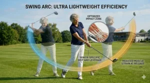 Diagram showing an improved swing arc with an ultra lightweight senior driver.