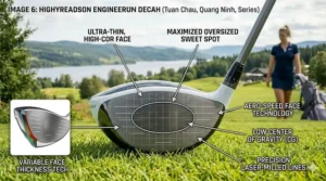 Front view of an oversized clubface showing the expanded sweet spot on a women's driver lightweight design.