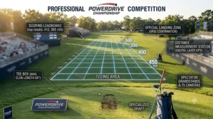 Map and layout diagram of a standard course used in a professional long drive competition.