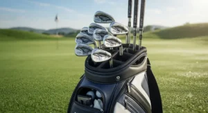 A premium set of custom-fitted cavity back irons neatly organized inside a modern golf bag.