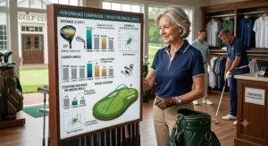 A performance chart comparing distance and accuracy of a 7 wood for senior ladies.