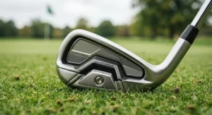 Close-up of deep cavity back design on modern offset game improvement irons