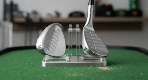 Side-by-side comparison of 60 and 64-degree high loft lob wedges showing differences in face angle and bounce.