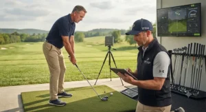 Golf pro fitting a player for super game improvement max forgiveness clubs using a launch monitor