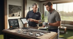 Club fitter helping a golfer select the best players irons for optimal launch and forged feel