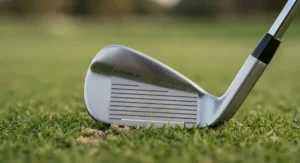 Close-up of premium players irons showcasing the forged feel muscle back design and milled grooves