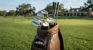 A premium golf bag filled with high-end players irons known for their exceptional forged feel