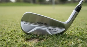 Close-up view of the sole design on a forged compact tour players iron