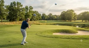High ball flight trajectory shot with super game improvement max forgiveness irons landing on the green
