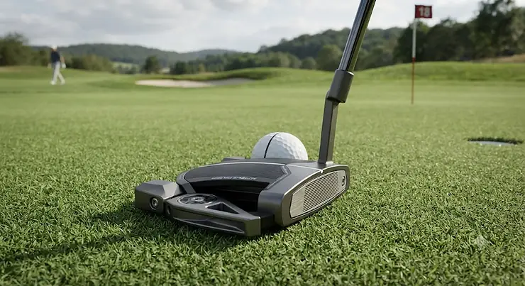 A comprehensive look at large mallet putter stability showcasing high-MOI design features on the green.