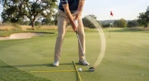 Ideal ball position in the stance for hitting high lob wedge finesse shots