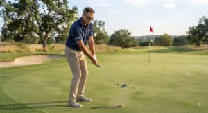 Balanced follow-through position after playing a lob wedge finesse shot