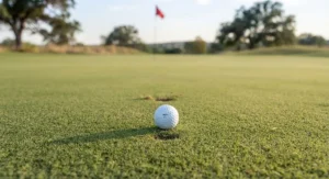 Result of a well-executed lob wedge finesse shot showing a soft landing on the green