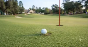 A pitching wedge approach shot spinning and stopping near the hole