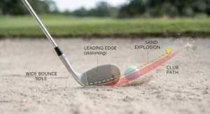 Diagram of the club sole bouncing off the sand instead of digging in.