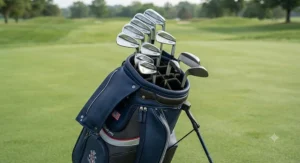 Set of compact tour players irons neatly arranged in a premium golf bag