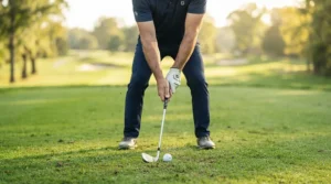 A low-handicap golfer addressing the ball on a lush fairway, showcasing forged irons for advanced golfers during a tournament round.