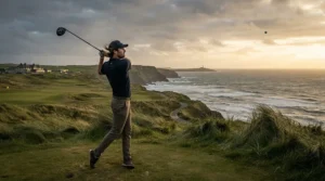 Shaping a low knockdown shot through the wind using precision forged irons for advanced golfers.
