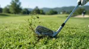 An illustration of hybrid clubs for intermediate golfers interacting smoothly with the turf.