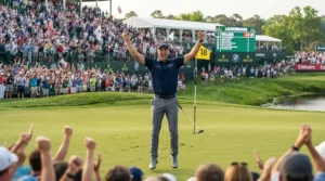 Celebrating a successful tournament round secured using the putter used by professional golfers.