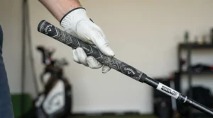 Detailed view of joint-friendly grips on senior golf irons for arthritis-friendly grip designed for hand pain relief.