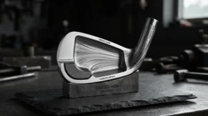Cross-section view illustrating the precise blade iron construction of tour-issue golf irons.